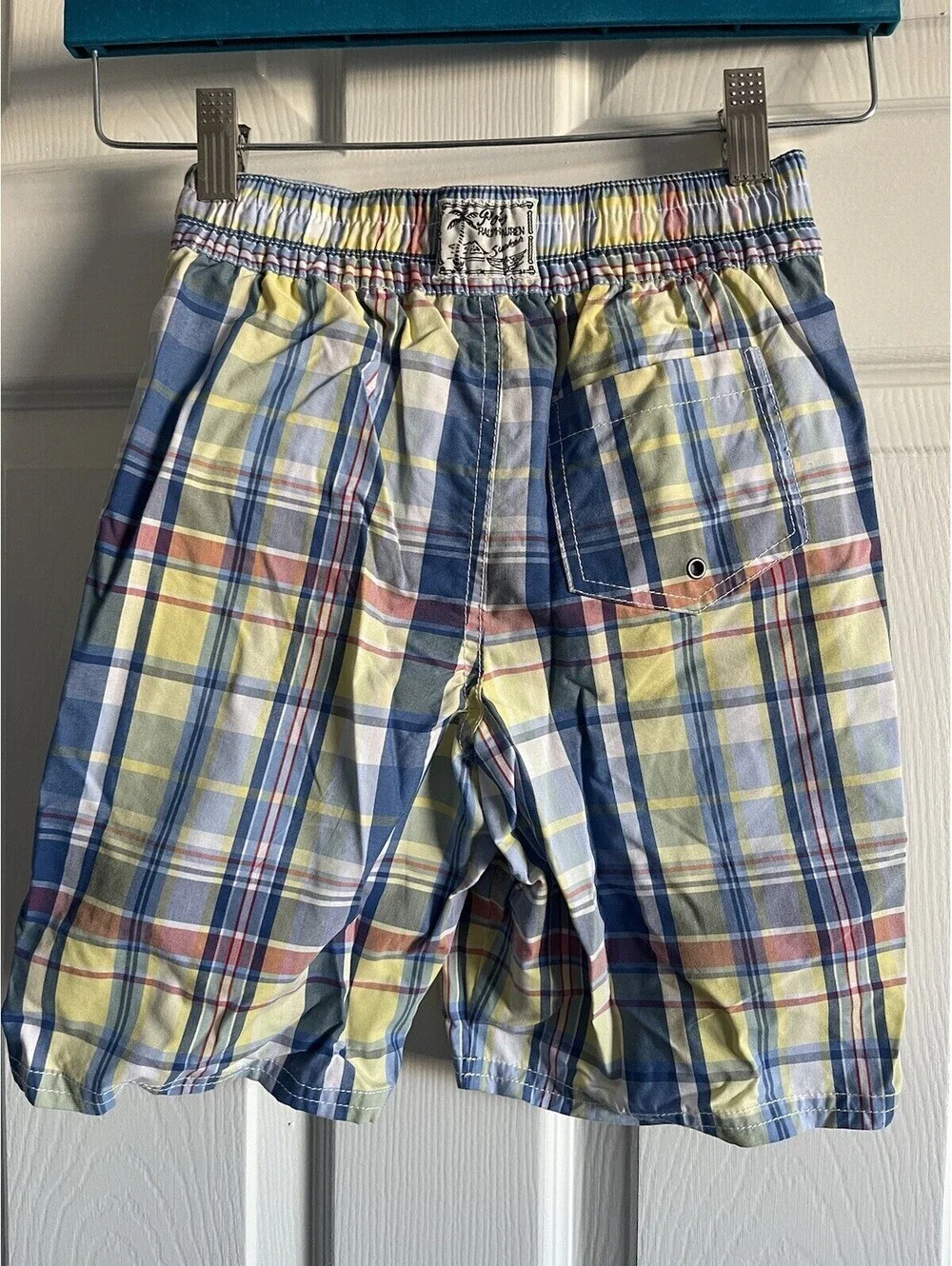Ralph Lauren Swim Trunks Shorts Boys Youth POLO  Blue Plaid Lined Size 7
